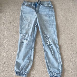 High rise denim ripped jogger.